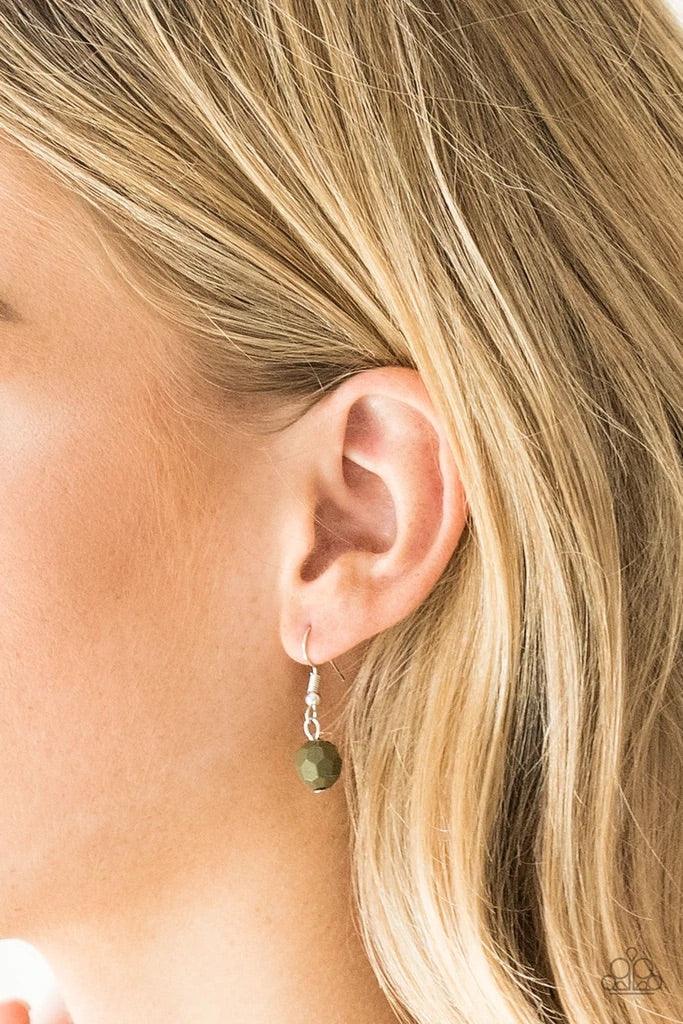 Paparazzi Accessories Margarita Masquerades - Green Faceted green beads and hammered silver hoops gives way to layers of mismatched silver chains for a whimsical look. Features an adjustable clasp closure. Sold as one individual necklace. Includes one pai