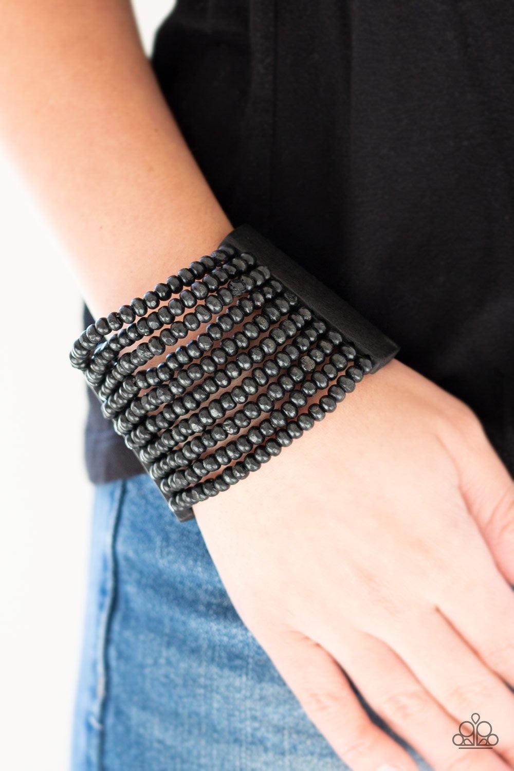 Paparazzi Accessories Jamaica Me Jam - Black Infused with rectangular wooden beads, a collection of black wooden beads are threaded along stretchy bands for a summery flair. Sold as one individual bracelet. Jewelry