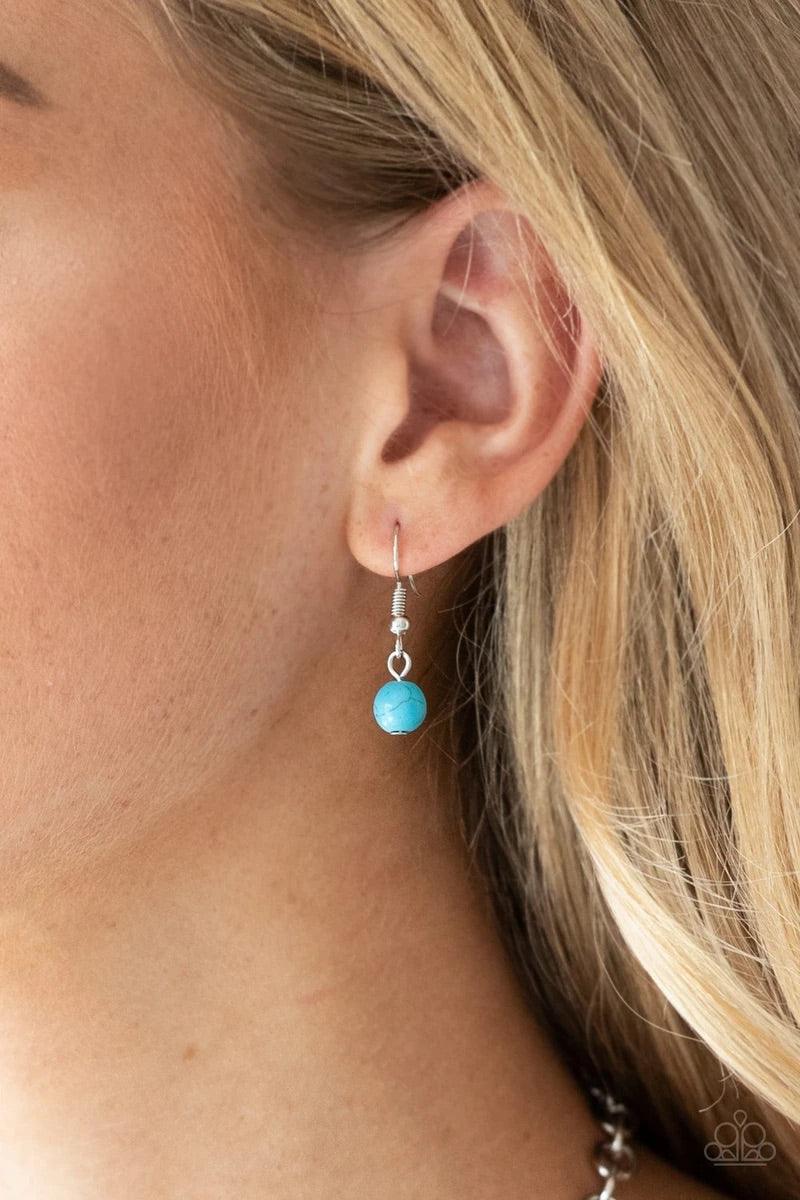 Paparazzi Accessories Ground Forces - Blue Featuring refreshing turquoise stone accents, mismatched silver chains layer below the collar for a seasonal look. Features an adjustable clasp closure. Sold as one individual necklace. Includes one pair of match