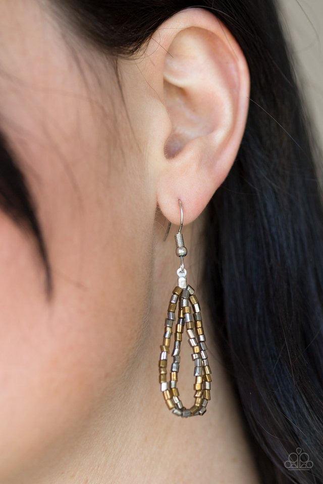 Paparazzi Accessories The Speed of STARLIGHT - Multi Stands of glistening brass and gunmetal seed beads subtlety twist below the collar, coalescing into a blinding shimmer. Features an adjustable clasp closure. Sold as one individual necklace. Includes on