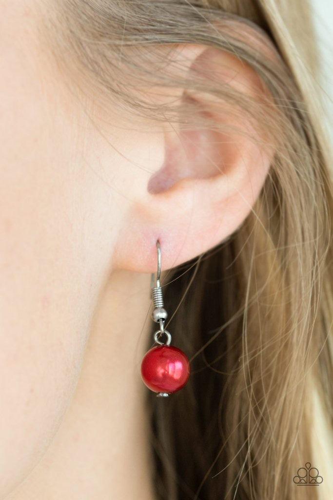 Paparazzi Accessories The Big-Leaguer - Multi A collection of pearly red, classic gunmetal, and crystal-like hematite beads are threaded along an invisible wire below the collar for a glamorous look. Features an adjustable clasp closure. Sold as one indiv