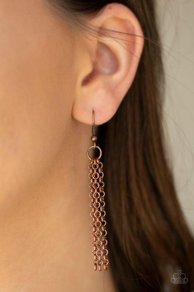 Paparazzi Accessories Victorian Valentine - Copper Featuring vine-like filigree, a dramatic locket-like heart swings from the bottom of a lengthened copper chain for a vintage inspired look. Features an adjustable clasp closure. Sold as one individual nec