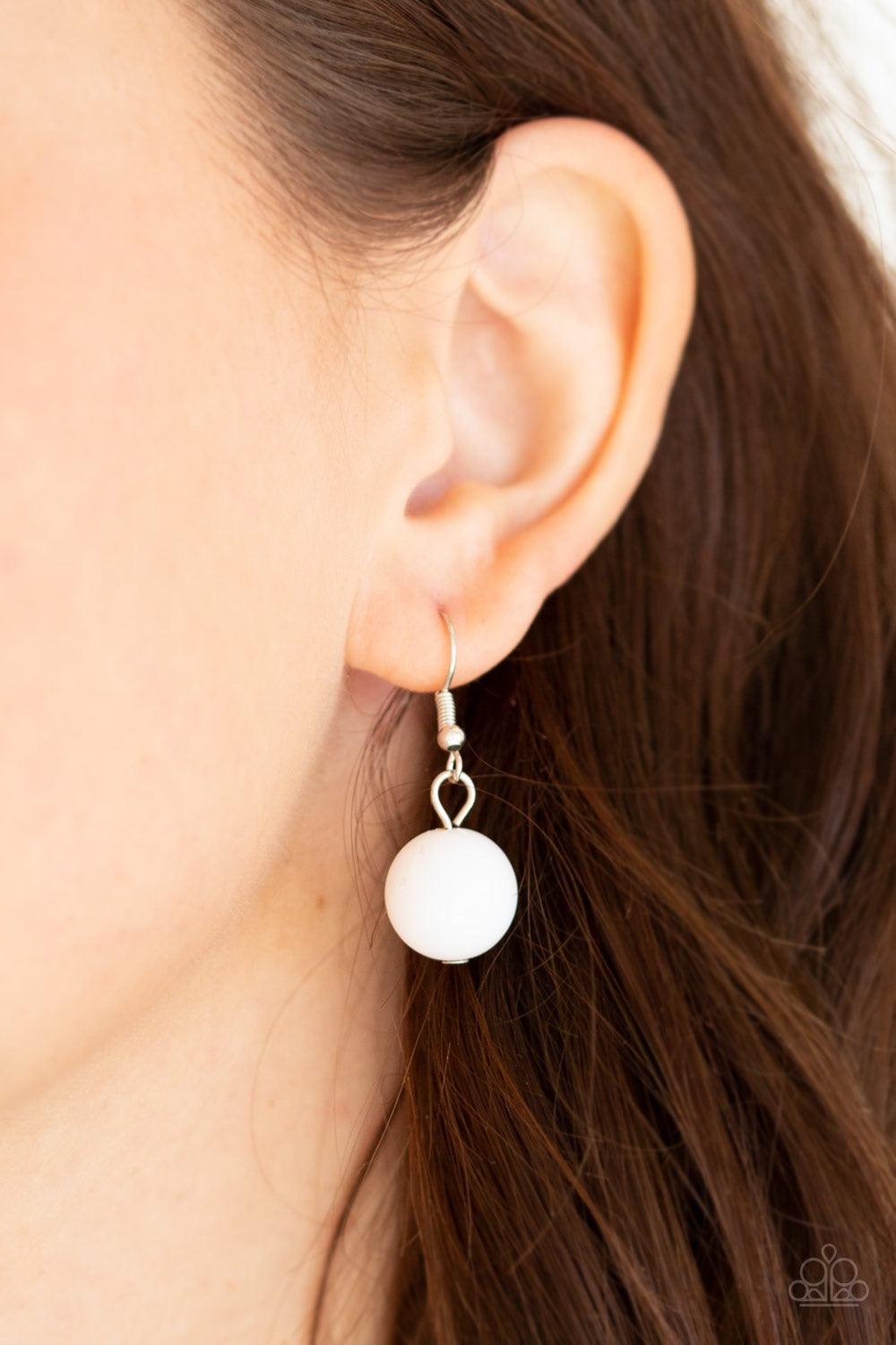 Paparazzi Accessories Top Pop - White Polished white beads and dramatic silver beads drape below the collar for a perfect pop of color. Features an adjustable clasp closure. Jewelry