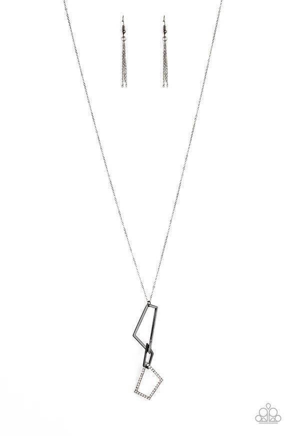 Paparazzi Accessories Shapely Silhouettes - Black Strand after strand of metallic gold and silver seed beads fall together to create a bold statement piece. Features an adjustable clasp closure. Sold as one individual necklace. Includes one pair of matchi