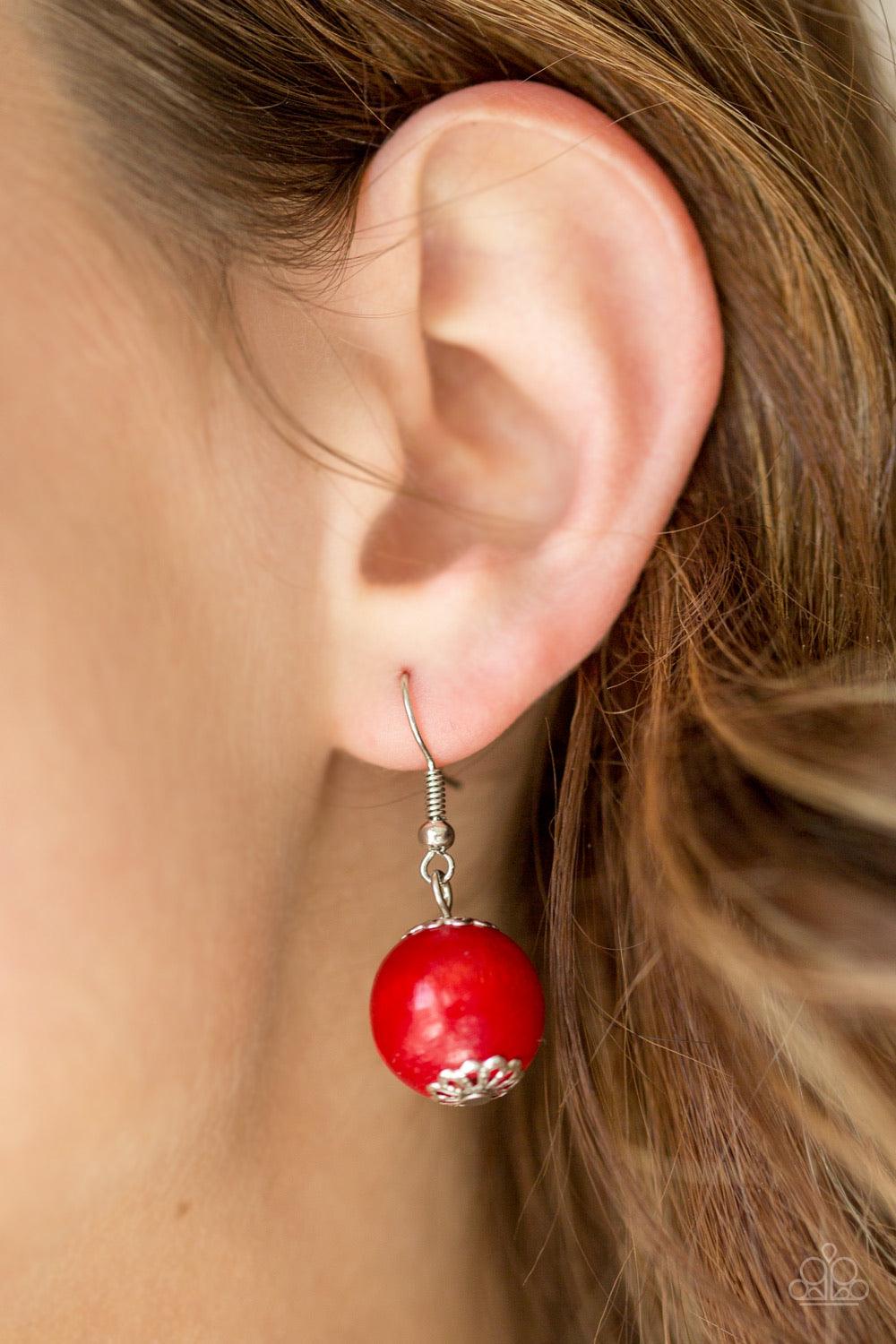 Paparazzi Accessories Oh My Miami - Red Brown wooden beads are threaded along shiny brown cording. Brushed in a vivacious finish, dramatic red wooden beads alternate below the collar for a bold summer look. Features a button loop closure. Jewelry