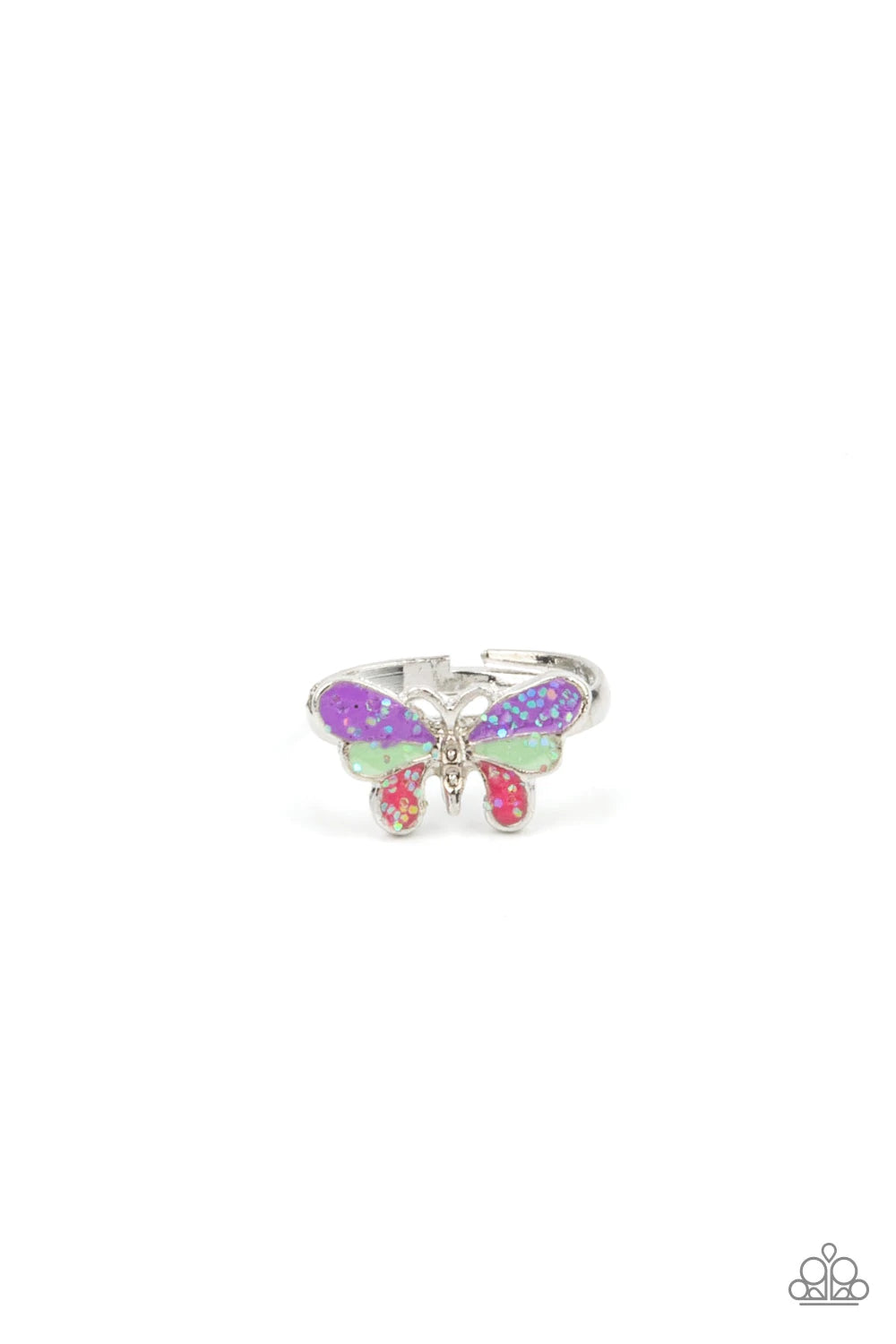 Paparazzi Accessories Starlet Shimmer Rings #3 Assorted colors and shapes to be retailed at $1 per pair. Brushed in sparkly finishes, the dainty butterfly wings vary in shades of purple, blue, pink, yellow, green, and blue. Jewelry