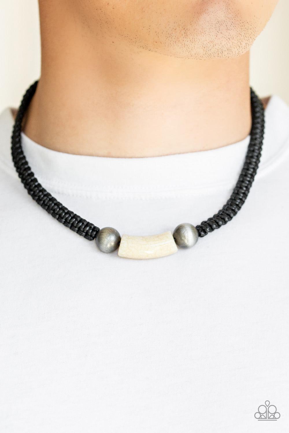 Paparazzi Accessories Gone Adventuring - Black Gunmetal cat's eye beads flank a faux marble bead along a braided black cord for an urban look. Features a button loop closure. Jewelry