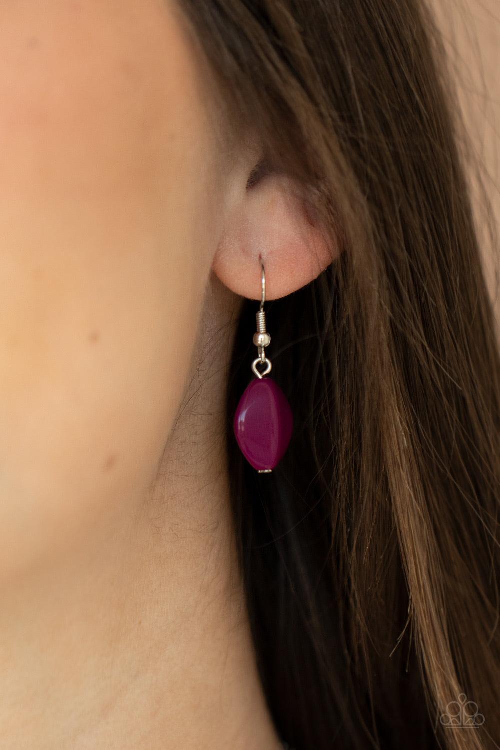 Paparazzi Accessories Two-Story Stunner ~Purple Two rows of dainty silver beads and faceted Magenta Purple faux stone beads alternate along invisible wires below the collar, creating bold, colorful layers. Features an adjustable clasp closure. Sold as one
