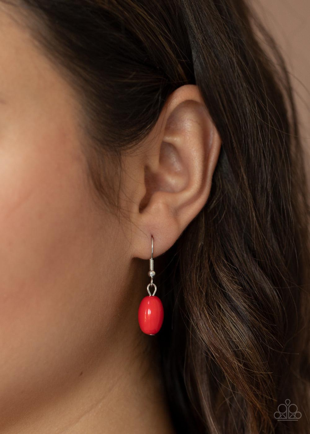 Paparazzi Accessories Flamingo Flamboyance - Red Featuring opaque and polished finishes, a mismatched collection of red and silver beads are threaded along invisible wires, creating colorful layers below the collar. Features an adjustable clasp closure. S