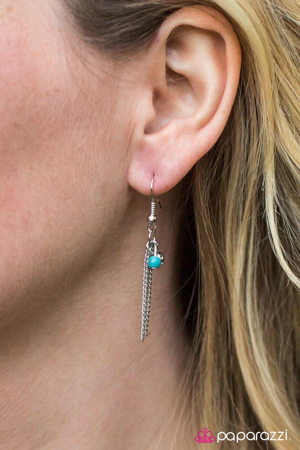 Paparazzi Accessories Living In Harmony - Multi Vivacious turquoise and orange stone beads swing from the bottom of a dainty silver pendant. The bowing pendant is embossed in tactile textures as silver cube beads are added to the colorful fringe, creating