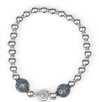 Paparazzi Accessories Starlet Shimmer Bracelet #13 - Black Featuring silver heart charms, with a glassy colored bead. Jewelry