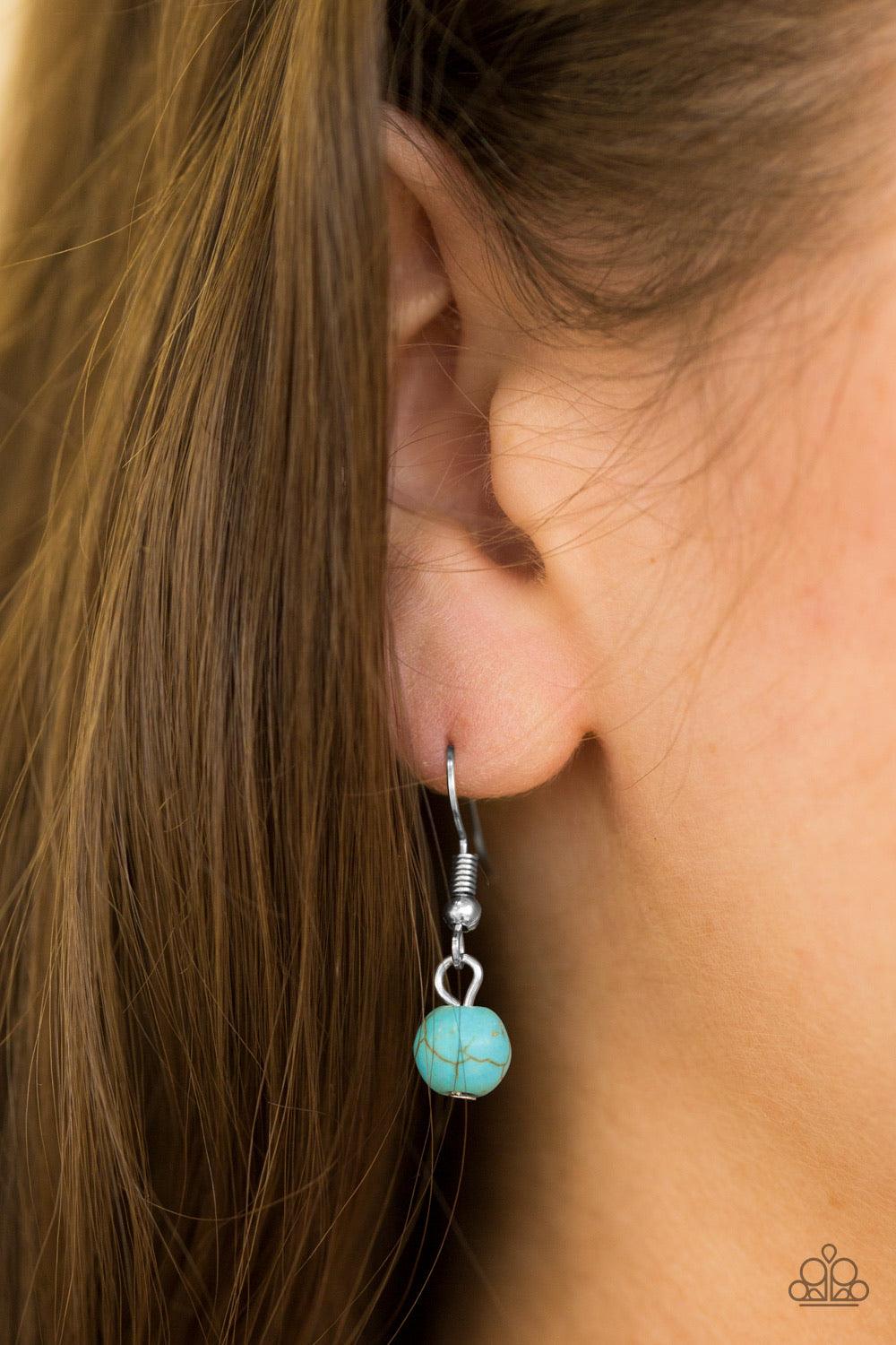 Paparazzi Accessories Jurassic Park Party - Blue Refreshing turquoise stone beads swing from the bottom of a netted silver chain, creating a bold artisanal fringe below the collar. Features an adjustable clasp closure. Sold as one individual necklace. Inc