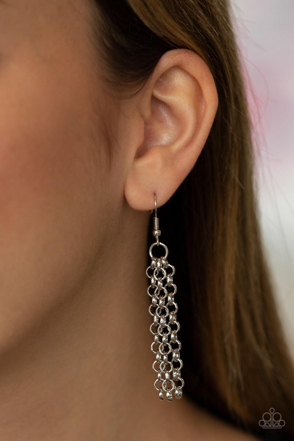 Paparazzi Accessories In the MANE-Stream - Silver Brushed in an antiqued shimmer, a collision of glistening silver bars and hammered silver accents coalesce into an abstract statement piece below the collar for a fierce industrial look. Features an adjust