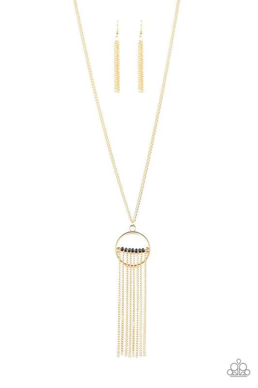 Paparazzi Accessories Terra Tassel - Gold Dainty pink pearls and sparkling white crystal-like bead gives way to two shimmery silver chain tassels. Infused with ornate silver beads, strands of matching beads trickle down the tassels for a refined flair. Fe