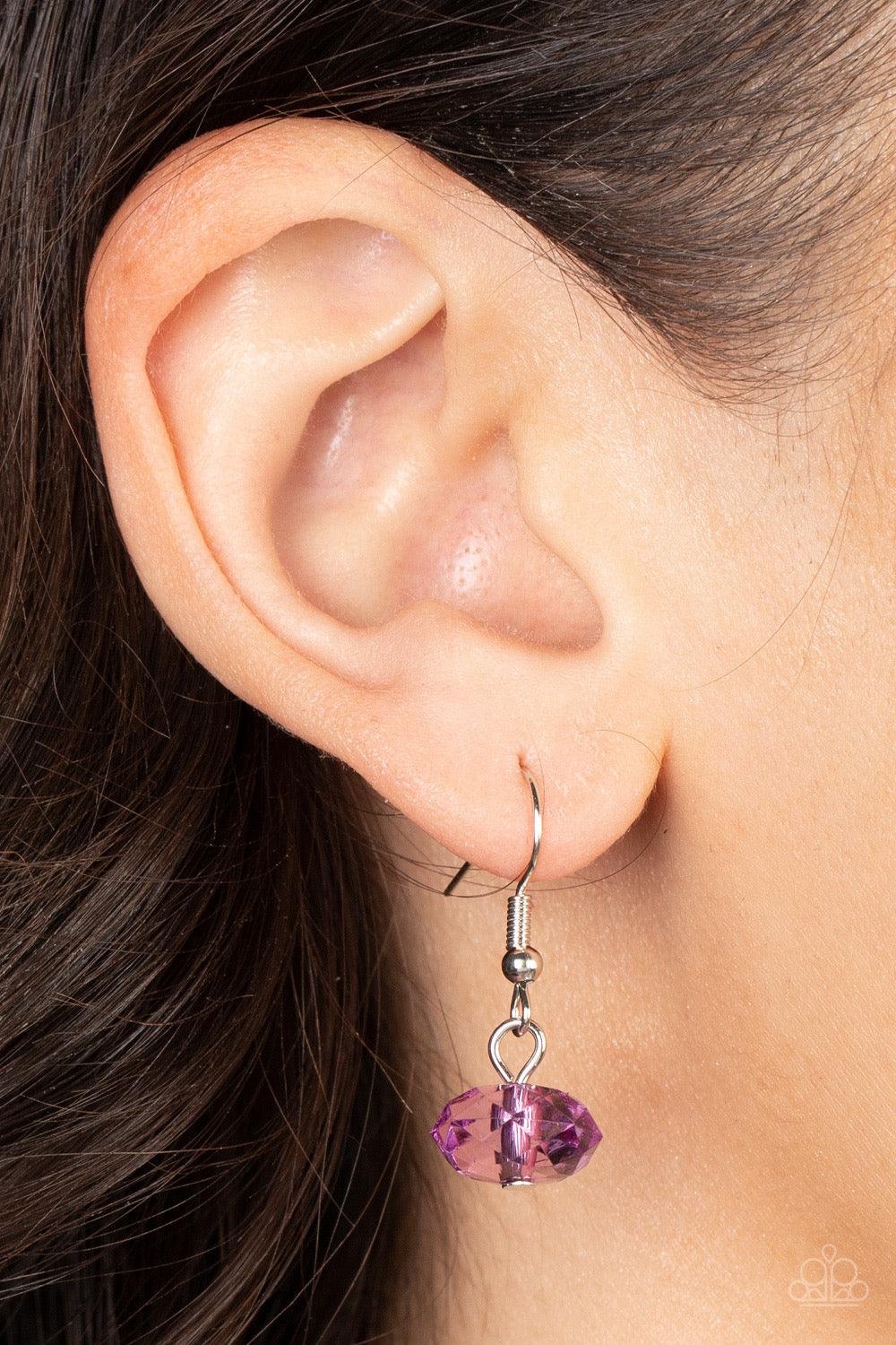 Paparazzi Accessories Happy-GLOW-Lucky - Purple Separated by dainty silver beads, glassy Poinciana crystal-like beads gradually morph into opaque Poinciana crystal-like beads below the collar. The vibrant compilation grows in size and intensity further be