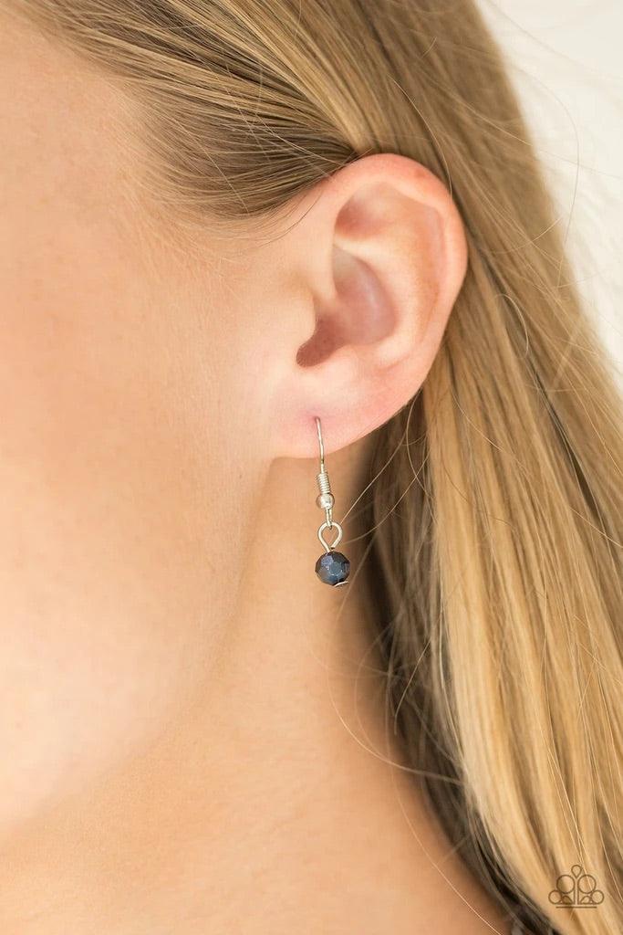 Paparazzi Accessories So In Season - Blue Metallic blue gems and faceted silver beads dangle from two rows of silver chains, creating a glamorous fringe below the collar. Features an adjustable clasp closure. Sold as one individual necklace. Includes one