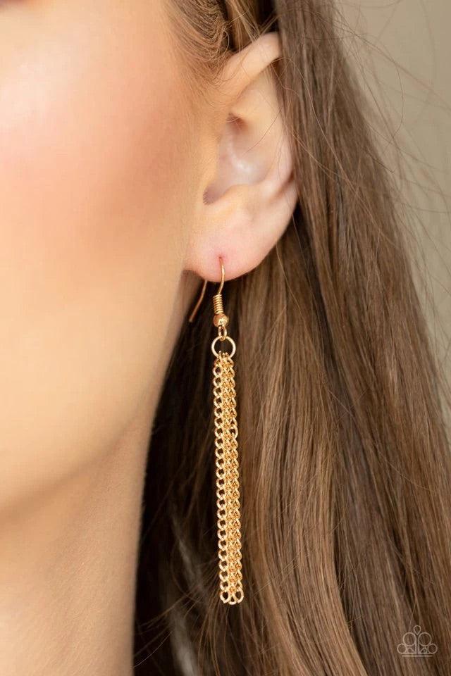 Paparazzi Accessories Terra Tassel - Gold Dainty pink pearls and sparkling white crystal-like bead gives way to two shimmery silver chain tassels. Infused with ornate silver beads, strands of matching beads trickle down the tassels for a refined flair. Fe