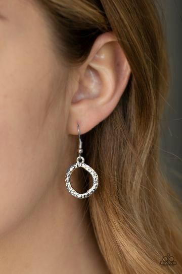 Paparazzi Accessories Haute Heirloom - Silver Delicately hammered in shimmery textures, asymmetrical silver rings and silver beaded frames link below the collar for a colorful look. Features an adjustable clasp closure. Jewelry