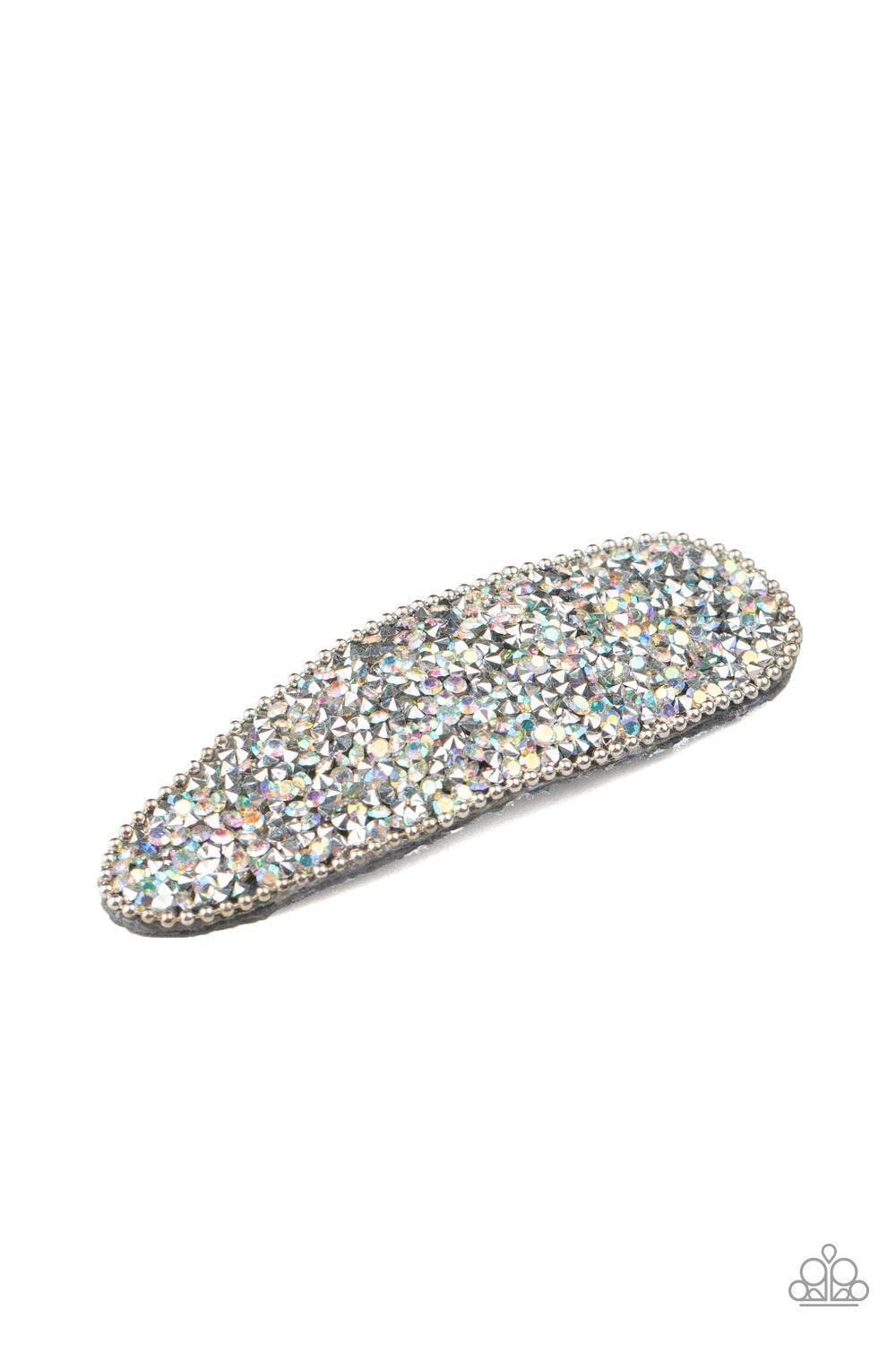 Paparazzi Accessories Didn’t HAIR It From Me - Multi Bordered in shiny silver ball chain, a glittery collision of iridescent rhinestones are encrusted across the front of a sparkly frame for a glamorous finish. Features a standard hair clip. Sold as one i