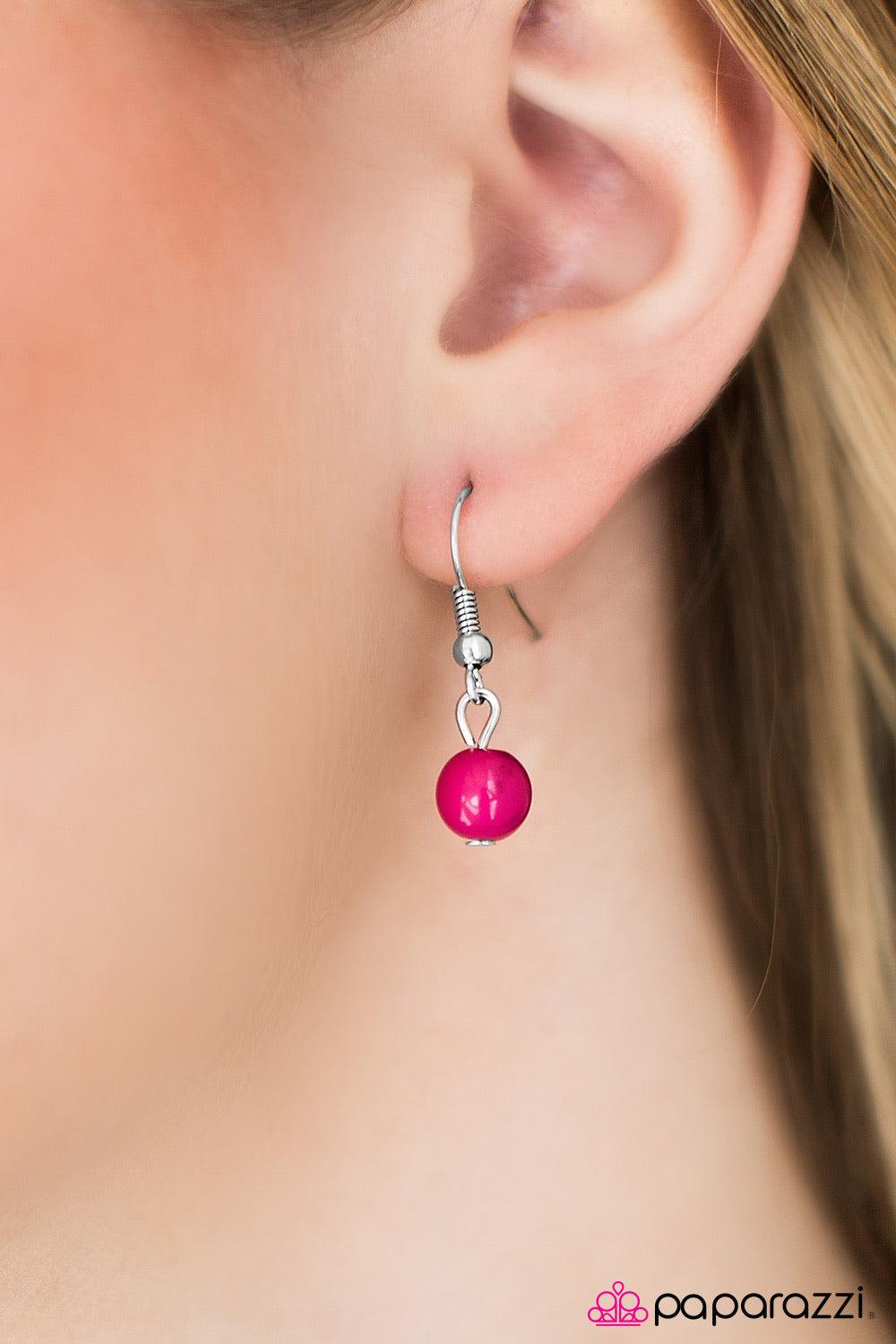 Paparazzi Accessories Vintage Vindication ~Pink Tinted in a bright hue, a collision of polished pink beads, white pearls, and twinkling crystal beads create a gorgeous fringe below the collar. Thick silver chain is added to the sparkling display for a bol