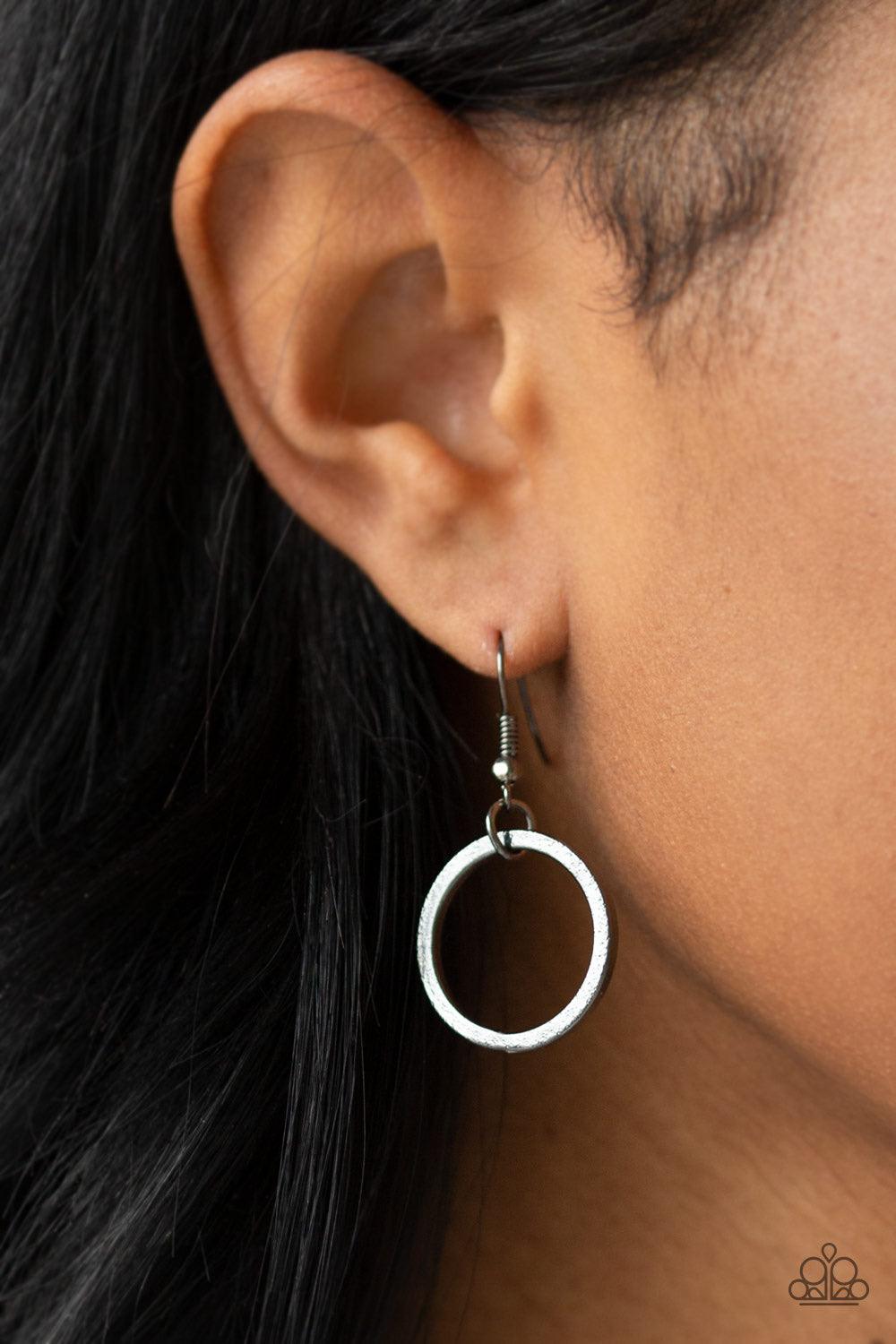 Paparazzi Accessories Jump Into the Ring - Black Brushed in an antiqued shimmer, doubled and tripled gunmetal hoops link below the collar for a bold industrial look. Features an adjustable clasp closure. Jewelry