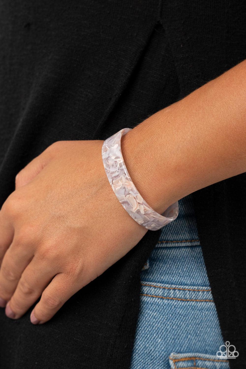 Paparazzi Accessories It’s Getting HAUTE In Here - Pink Capped in sleek silver fittings, a pink and white tortoise shell-like acrylic frame delicately curls around the wrist, creating a dainty cuff. Sold as one individual bracelet. Jewelry