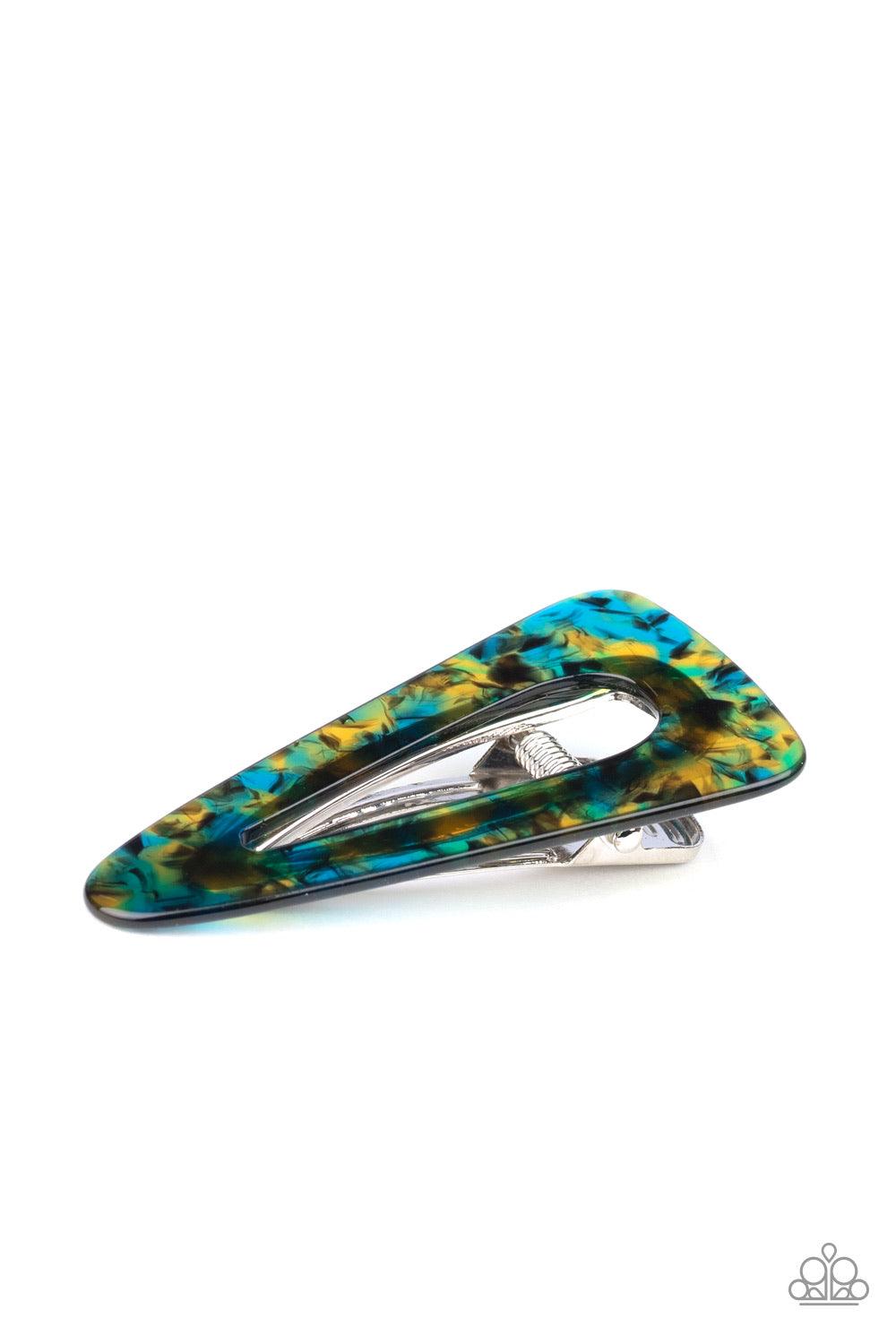 Paparazzi Accessories Clip Art - Multi Featuring a colorful speckled finish, an acrylic triangular hair clip pins back the hair for a retro look. Features a standard hair clip on the back. Hair Accessories
