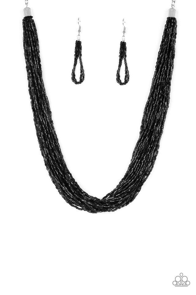 Paparazzi Accessories The Speed of STARLIGHT ~Black Strands of shiny black seed beads subtlety twist below the collar, coalescing into a blinding shimmer. Features an adjustable clasp closure.