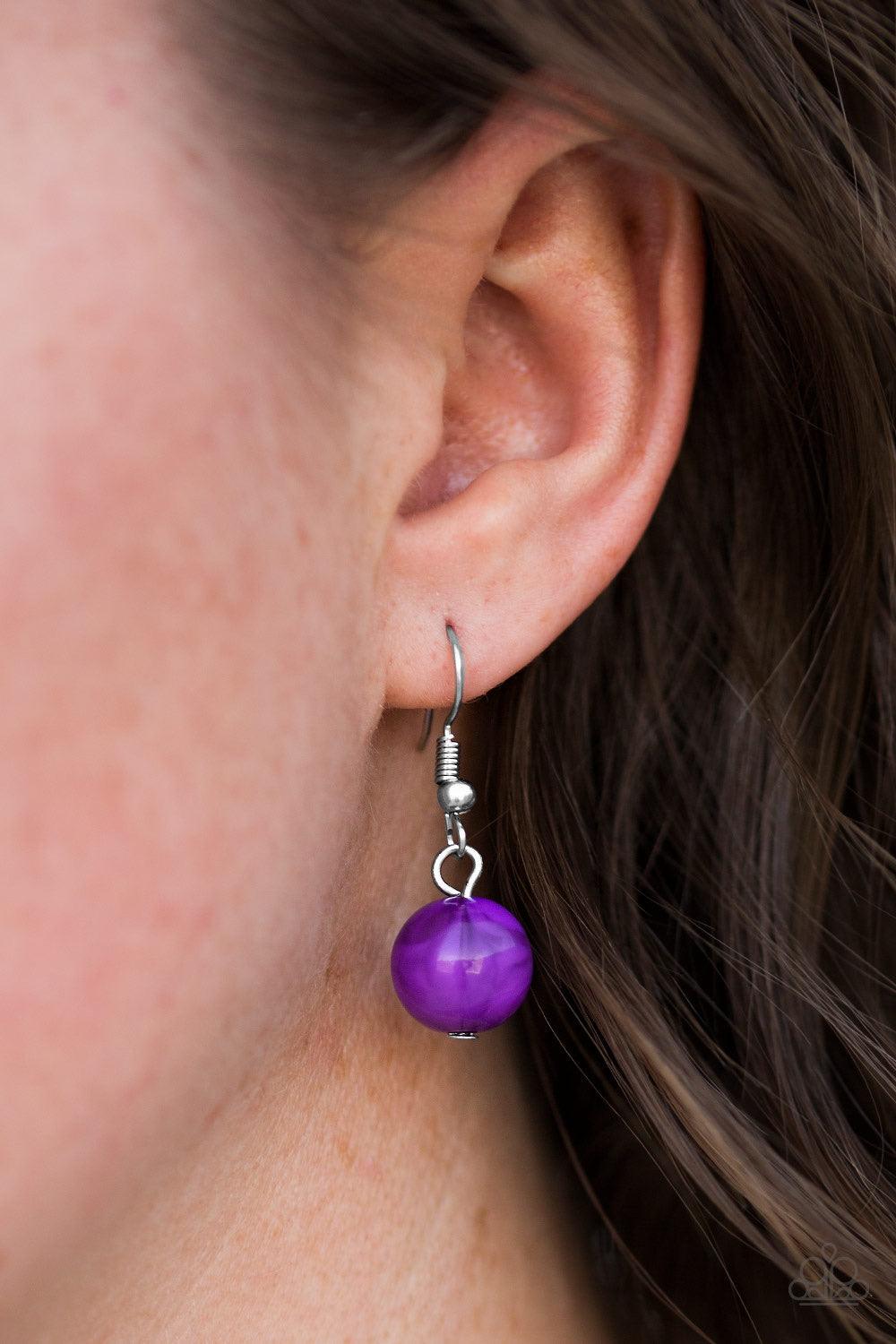 Paparazzi Accessories For The Love of Fashion - Purple Opaque purple beads trickle from the bottom of a bold silver chain. Infused with classic silver beading, the colorful fringe joins below the collar in a timelessly colorful fashion. Features an adjust