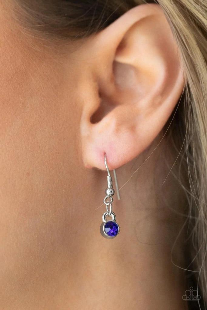 Paparazzi Accessories KNOT In Love - Blue Shiny silver links, encrusted with dainty blue rhinestones, connect into a glamorous centerpiece below the collar. Features an adjustable clasp closure. Sold as one individual necklace. Includes one pair of matchi