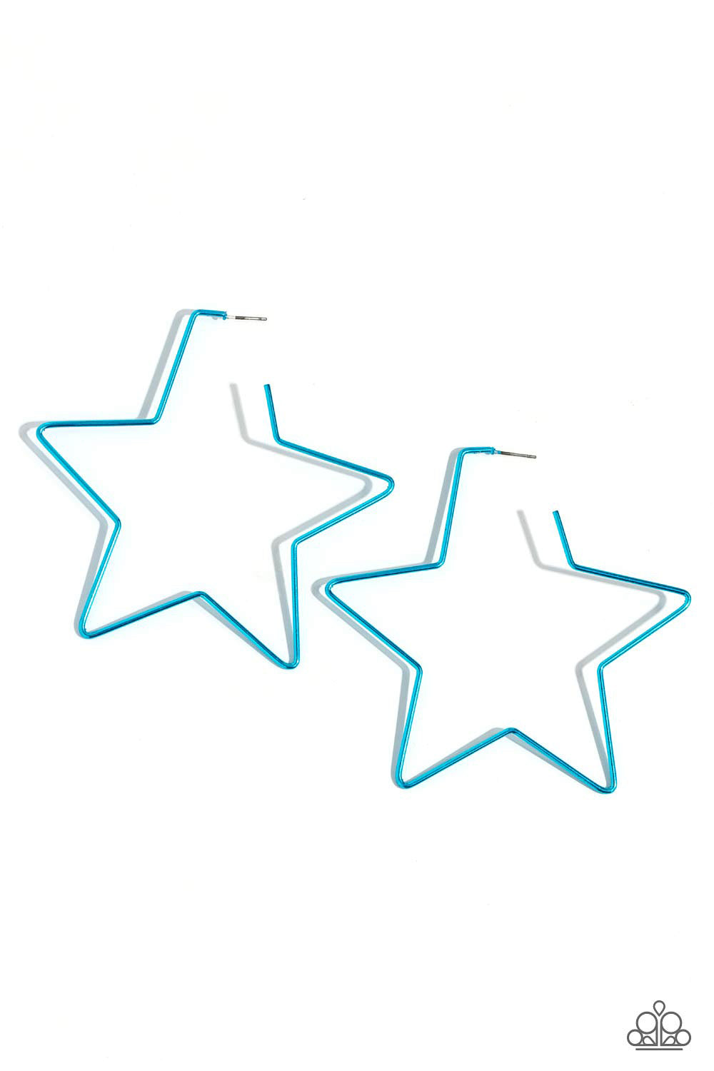 Paparazzi Accessories Starstruck Secret - Blue A thin, oversized blue metallic bar delicately folds into a star-shaped hoop, resulting in a stellar statement. Earring attaches to a standard post fitting. Sold as one pair of hoop earrings. Jewelry