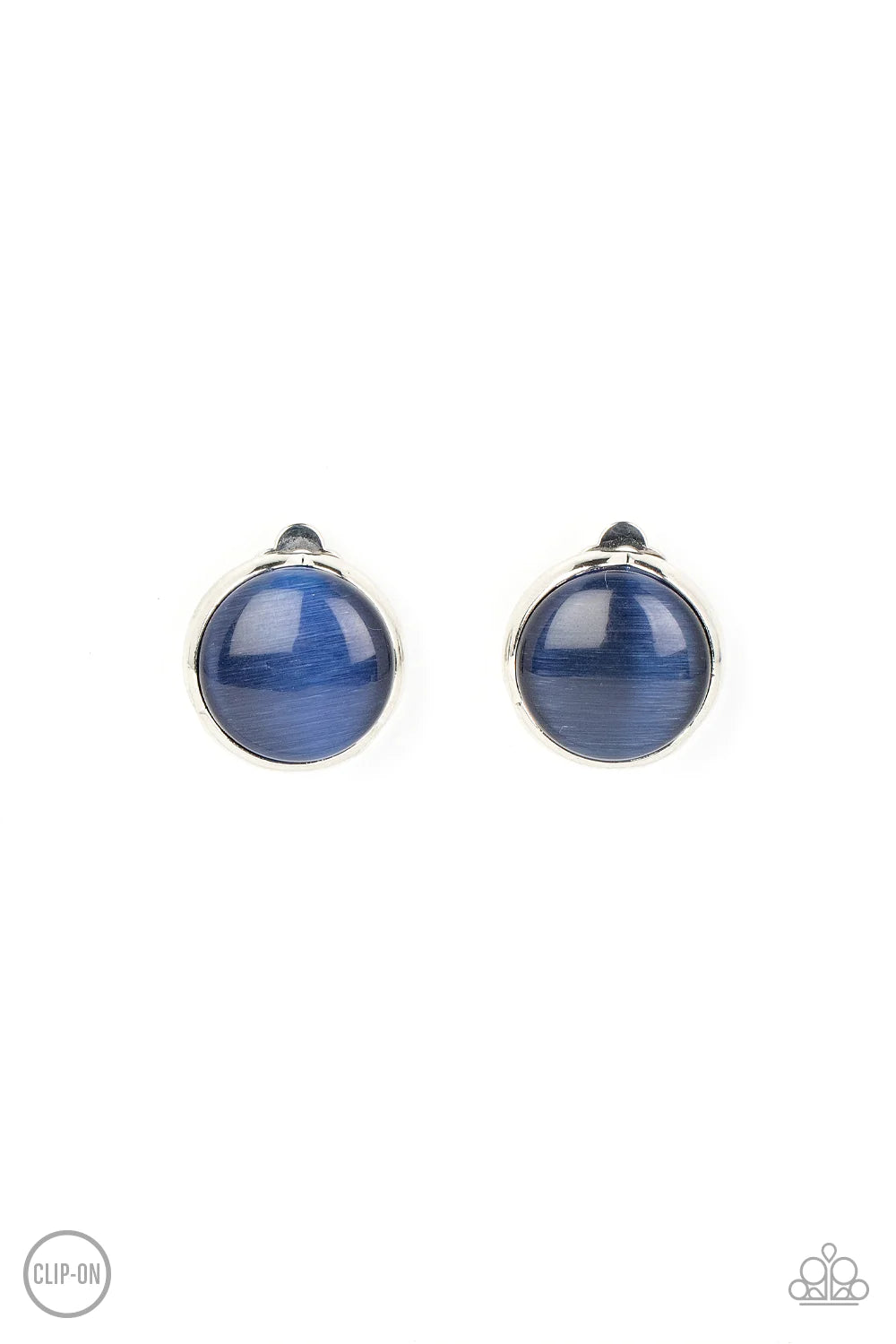 Paparazzi Accessories Cool Pools - Blue *Clip-On A blue cat's eye stone coolly shimmers inside an imperfect silver frame, resulting in an ethereal centerpiece. Earring attaches to a standard clip-on fitting. Sold as one pair of clip-on earrings. Jewelry