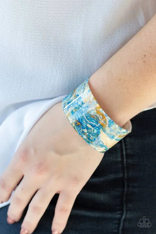 Paparazzi Accessories Marbles Mystique - Multi 3 Featuring a faux marble finish, a thick acrylic cuff curls across the wrist for a colorfully retro look. Sold as one individual bracelet. Jewelry