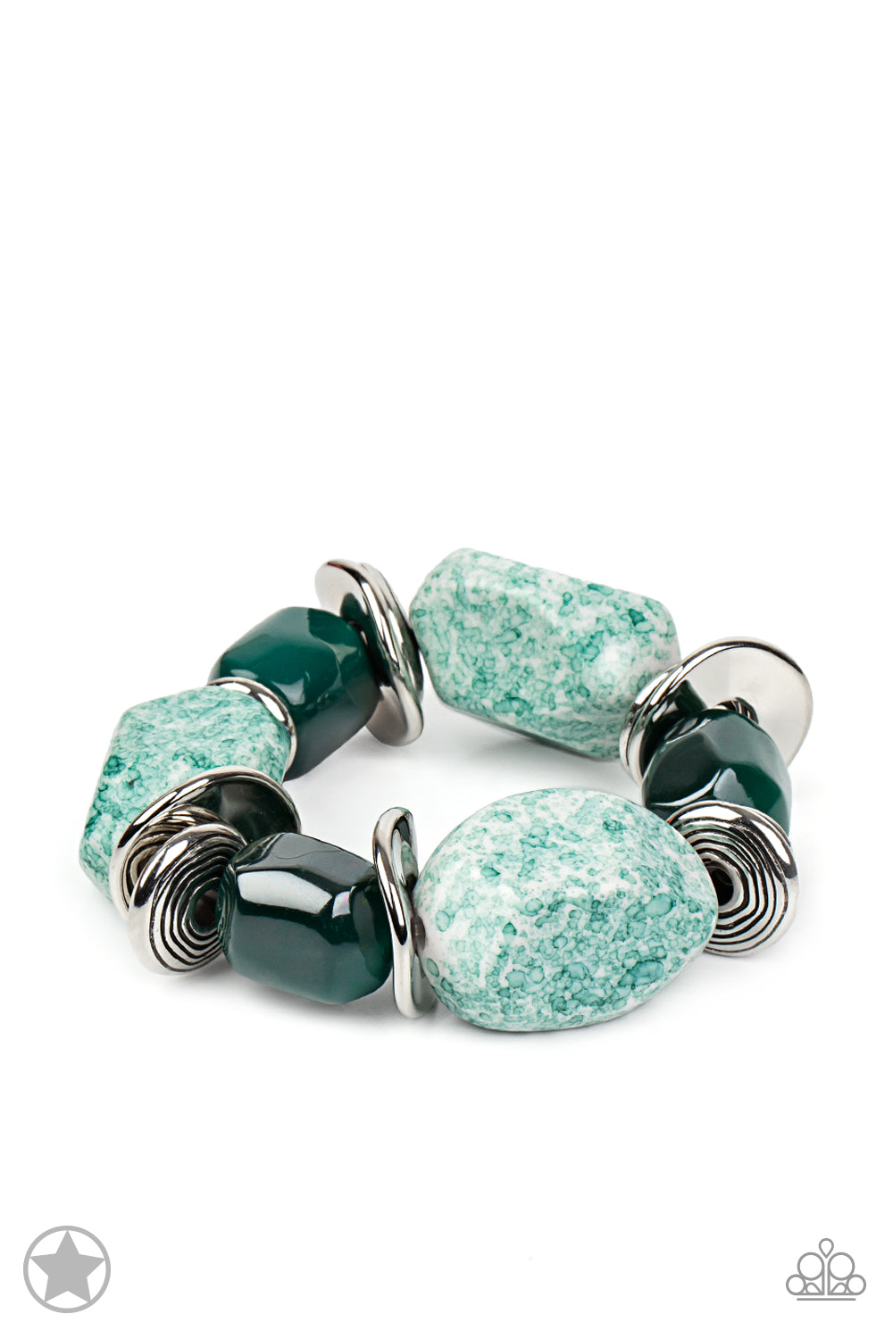 Paparazzi Accessories Glaze Of Glory - Blue Chunky blue beads combine with intricate silver details on a stretchy band. Jewelry