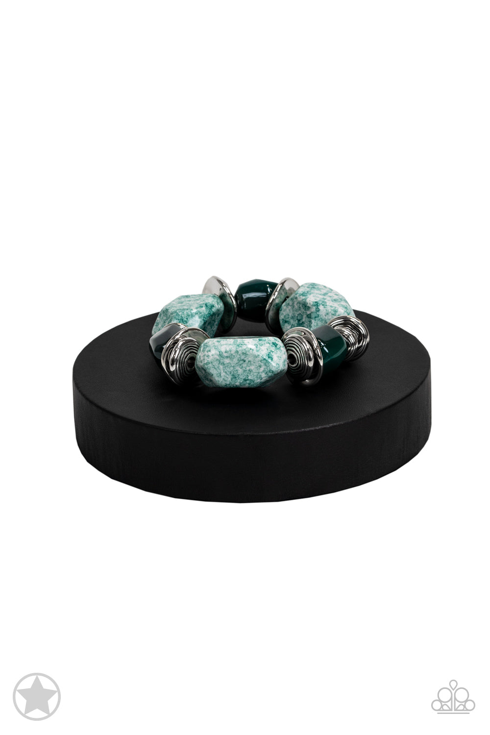 Paparazzi Accessories Glaze Of Glory - Blue Chunky blue beads combine with intricate silver details on a stretchy band. Jewelry