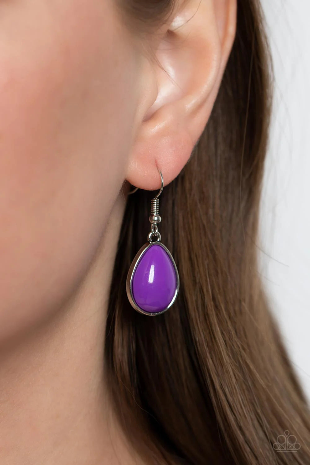 Paparazzi Accessories Ethereal Exaggeration Underscored by rows of iridescent rhinestones, a row of oversized purple teardrop beads dramatically links into a powerful pop of color below the collar. Features an adjustable clasp closure. Due to its prismati