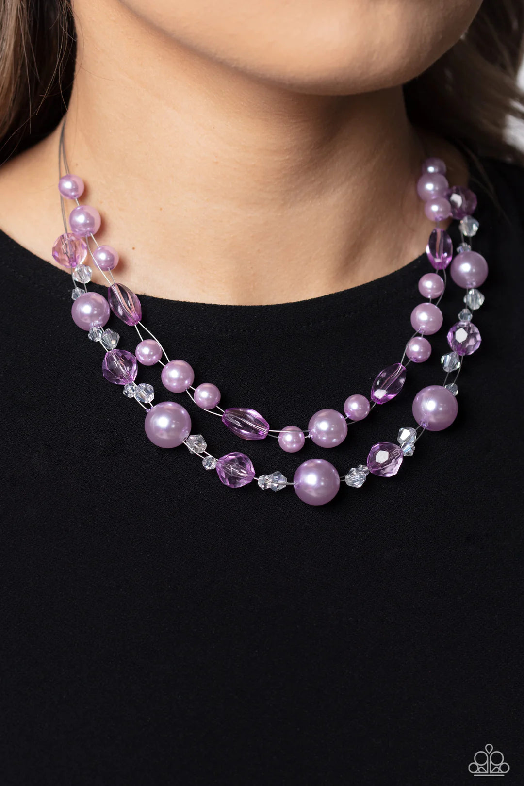 Paparazzi Accessories Parisian Pearls - Purple Lavender beads brushed in a pearlescent finish are strung through glistening silver wires in a refined display. Infused with transparent and lavender beads, the layered clusters add a fashionable twist to the