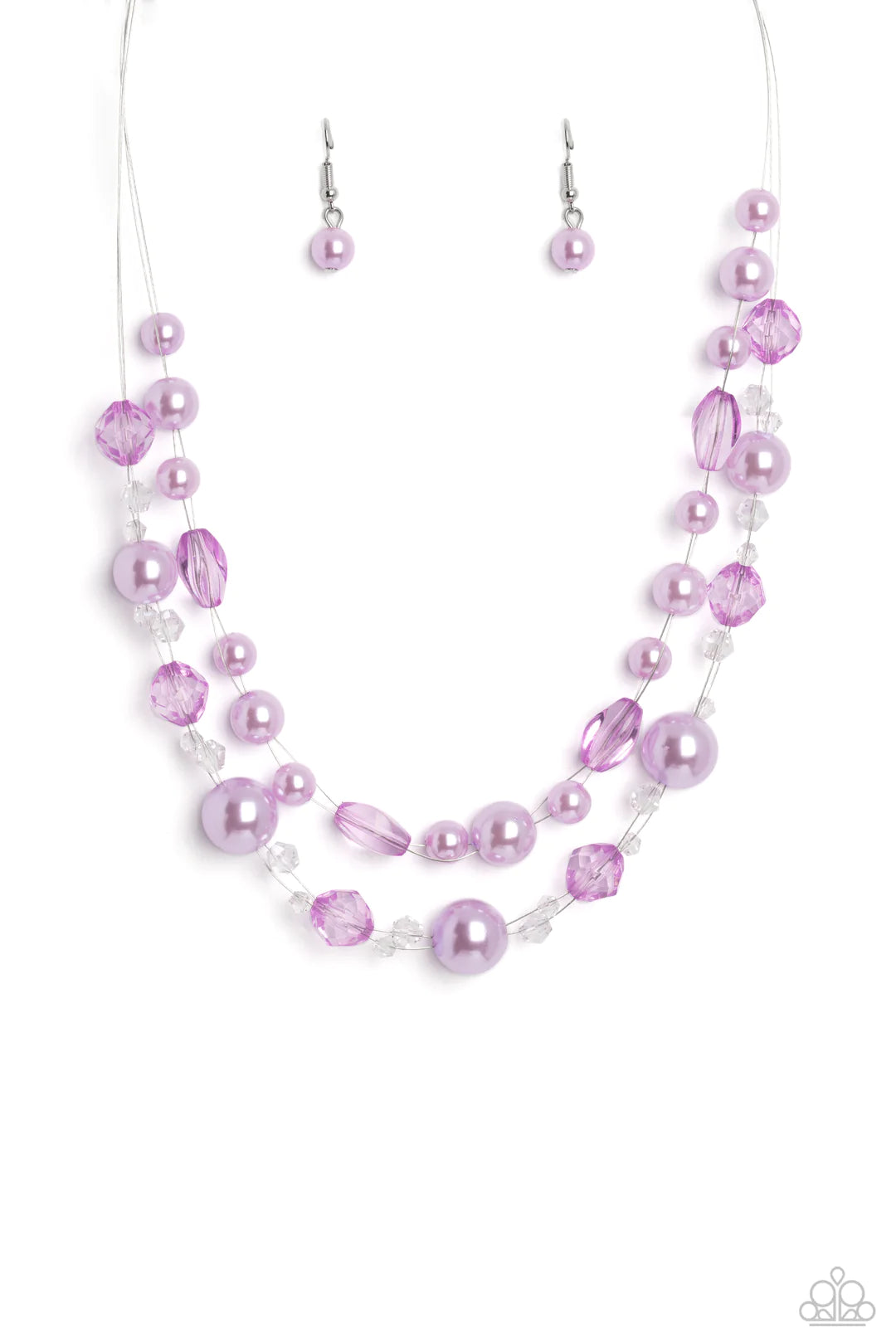 Paparazzi Accessories Parisian Pearls - Purple Lavender beads brushed in a pearlescent finish are strung through glistening silver wires in a refined display. Infused with transparent and lavender beads, the layered clusters add a fashionable twist to the