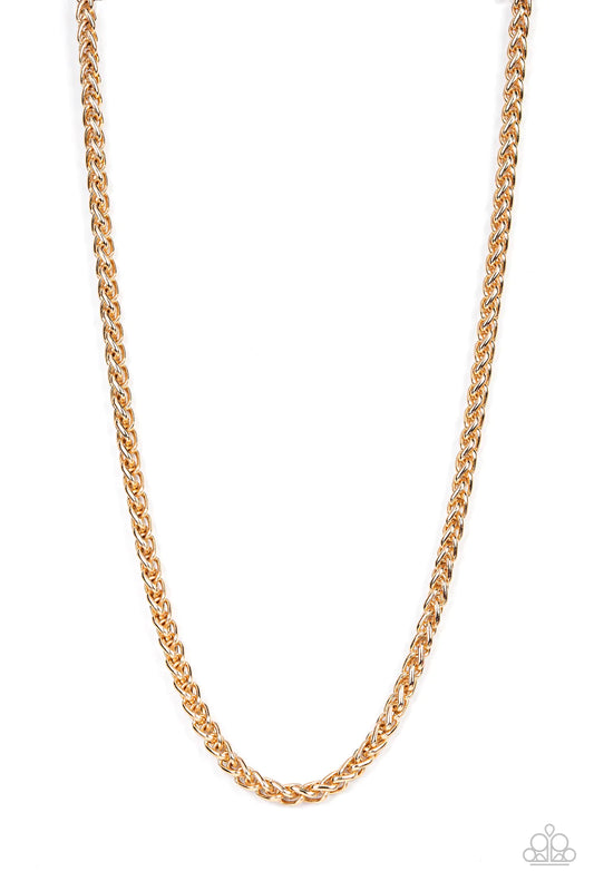 Paparazzi Accessories Metro Monopoly - Gold A bold strand of gold wheat chain drapes across the chest for an edgy urban fashion. Features an adjustable clasp closure. Sold as one individual necklace. Jewelry