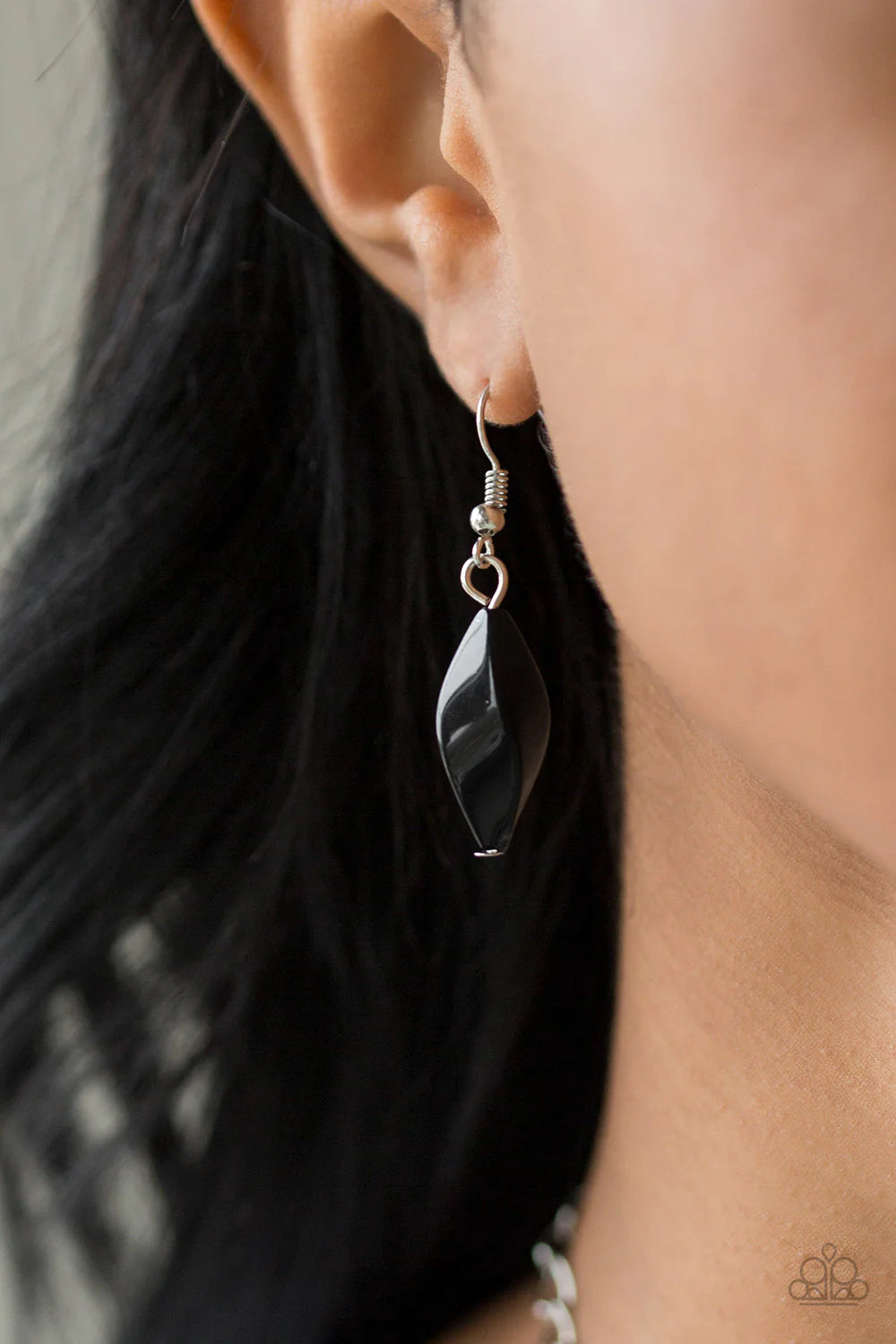 Paparazzi Accessories Venturous Vibes - Black A row of faceted black beads swing from the bottom of a shimmery silver chain below the collar. Larger black beads cascade from the bottoms of free-falling silver chains, creating a vivacious fringe. Features