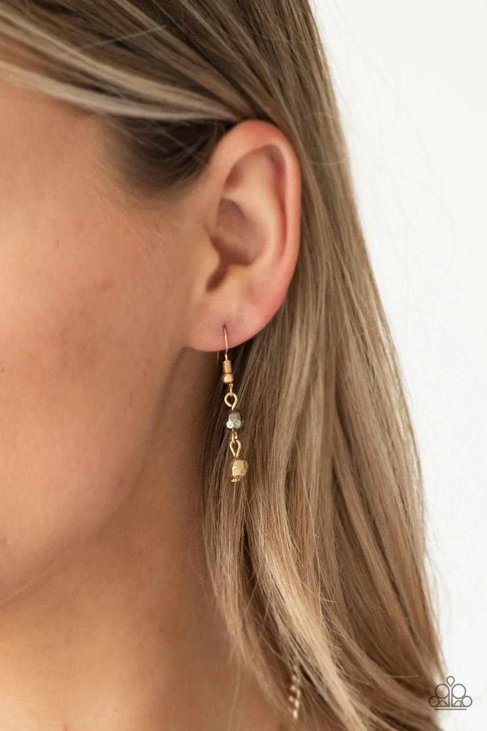 Paparazzi Accessories Rebel Remix - Multi Stands of faceted gold and gunmetal beads and glistening gold chains stream from a matching gold chain, creating an edgy fringe below the collar. Features an adjustable clasp closure. Sold as one individual neckla