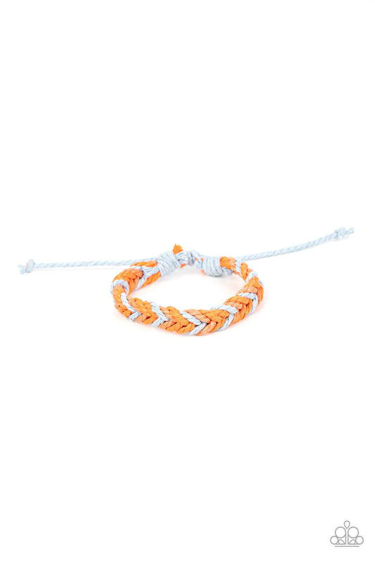 Paparazzi Accessories Born to Travel - Multi Blue, orange and coral cording decoratively weaves around the wrist, knotting into a colorful braid for an adventurous vibe. Features an adjustable sliding knot closure. Sold as one individual bracelet. Jewelry