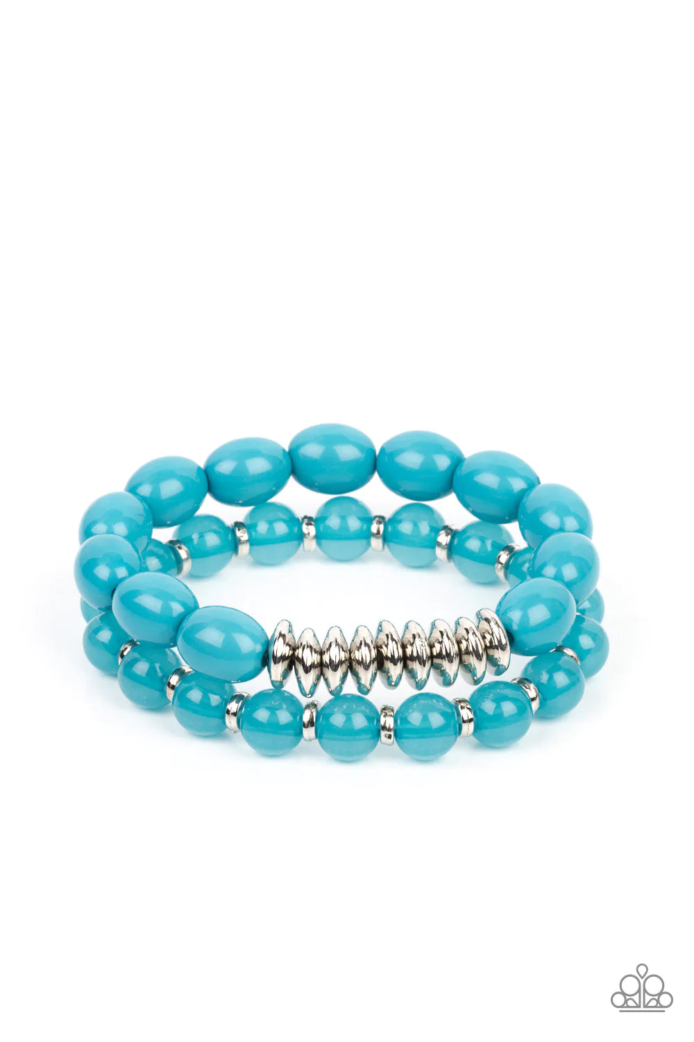 Paparazzi Accessories La Vida Vacation - Blue Infused with silver accents, rows of glassy and acrylic blue beads are threaded along stretchy bands around the wrist, resulting in a refreshing pop of color. Sold as a pair of bracelets. Jewelry