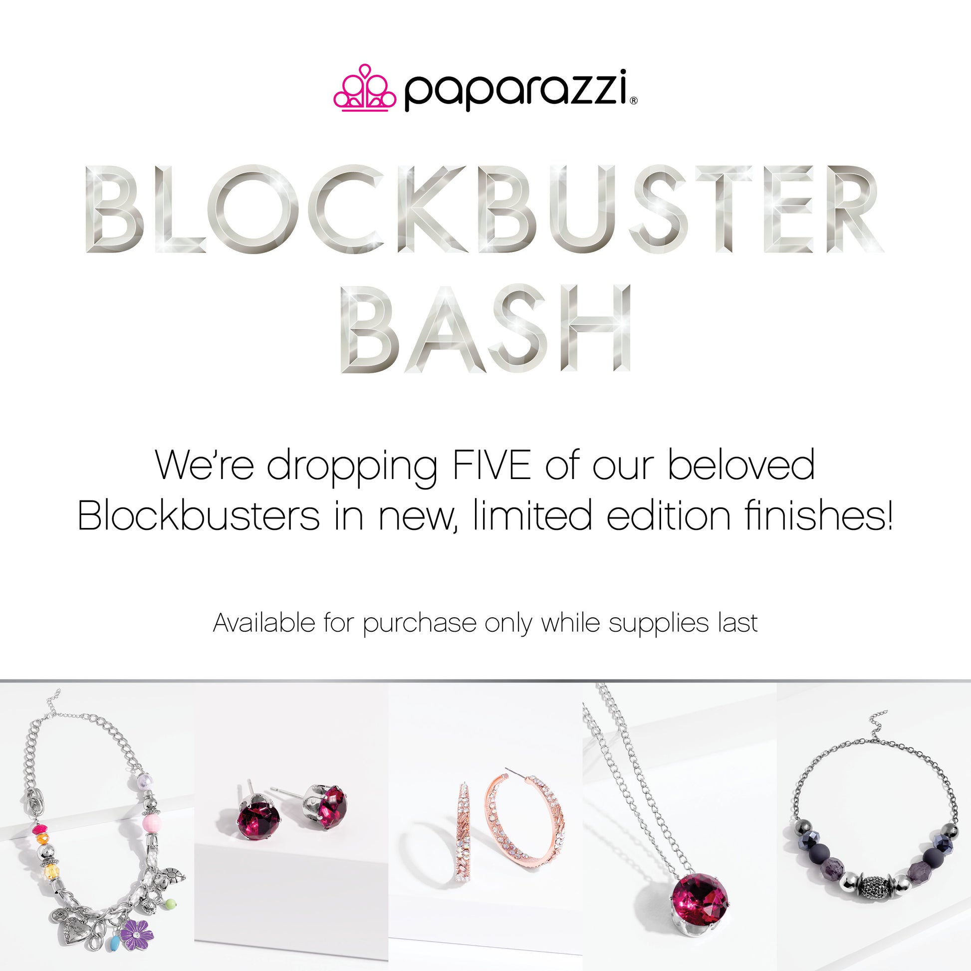 Paparazzi Accessories Blockbuster Pack: June 2023 Includes one of each exclusive Blockbuster Pack accessory for June 2023: Necklace: "What A Gem - Pink" (P2RE-PKXX-398XX) Necklace: "Charmed, I Am Sure - Multi" (P2WH-MTSV-290XX) Hoop Earring: "GLITZY By As