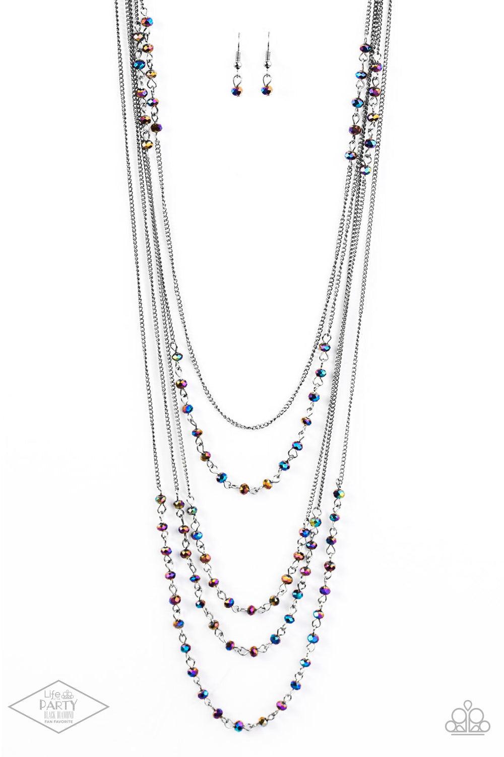 Paparazzi Accessories Glitter Go-Getter Brushed in a metallic iridescence, dainty beads trickle along gunmetal chains, creating shimmery layers across the chest. Featuring faceted edges, the glittery beads cascade down the sides of the palette for an addi