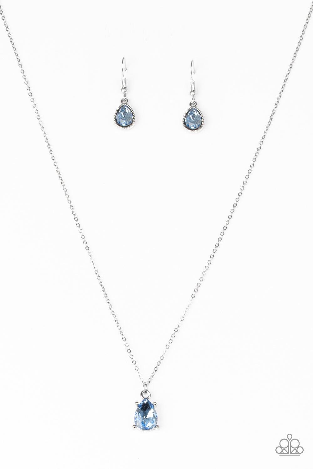 Paparazzi Accessories Classy Classicist - Blue Featuring a regal teardrop cut, a radiant blue gem swings from the bottom of a dainty silver chain, creating a timeless pendant below the collar. Features an adjustable clasp closure. Sold as one individual n