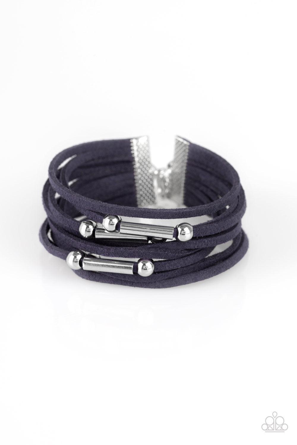 Paparazzi Accessories Back To BACKPACKER - Blue Dainty silver beads and shiny silver accents slide along rows of refreshing blue suede for a seasonal look. Features an adjustable clasp closure. Sold as one individual bracelet. Jewelry