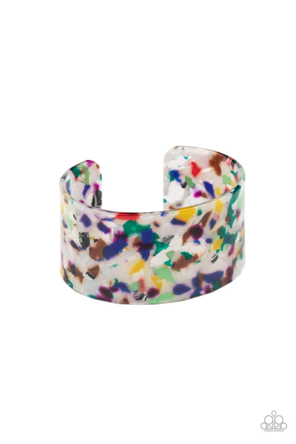 Paparazzi Accessories Freestyle Fashion - Multi Featuring a multicolored tortoise shell-like pattern, a thick acrylic cuff delicately curls around the wrist for a colorfully chic look. Sold as one individual bracelet. Jewelry