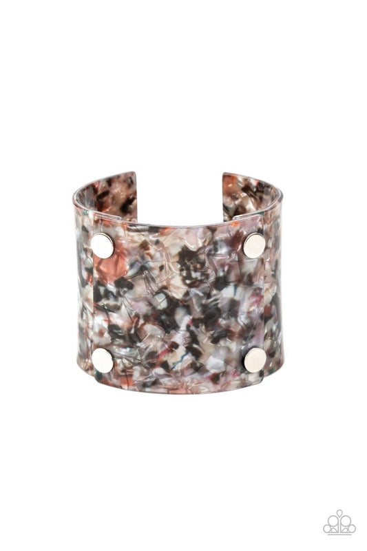 Paparazzi Accessories What are you waiting FAUX? - Multi Featuring a shell-like finish, pieces of iridescent acrylic frames are bolted in place into a stylish cuff around the wrist. Sold as one individual bracelet. Jewelry