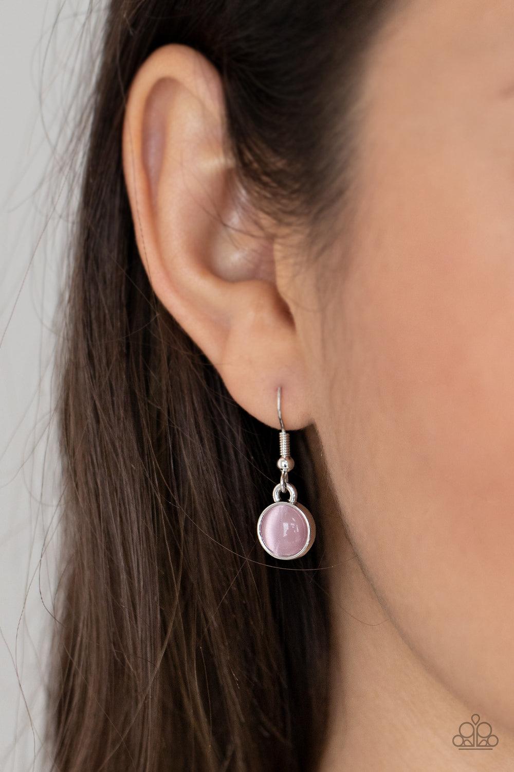 Paparazzi Accessories Fairytale Affair - Pink A bubbly collection of glowing pink cat's eye stones, glassy white rhinestones, and shiny silver discs delicately coalesces into enchanting frames below the collar that link into a whimsical centerpiece. Featu